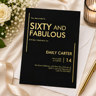 Goldfolie Sixty and Fabulous 60. Geburtstagsfeier Folieneinladung