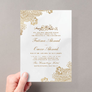 Goldfolie-Spitze Verzierte Creme Islamische Muslim Acryleinladungen