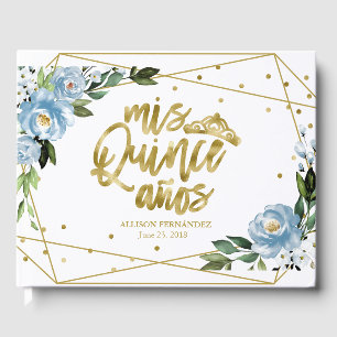 Goldfolie Staubblau Florales Quinceanera-Party  Gästebuch