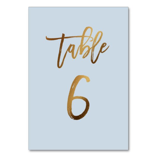 Goldfolie staubblaue Hochzeitsstiftung Tischnummer (Vorderseite)