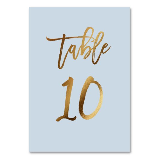 Goldfolie staubblaue Hochzeitsstiftung Tischnummer (Vorderseite)