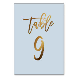 Goldfolie staubblaue Hochzeitsstiftung Tischnummer