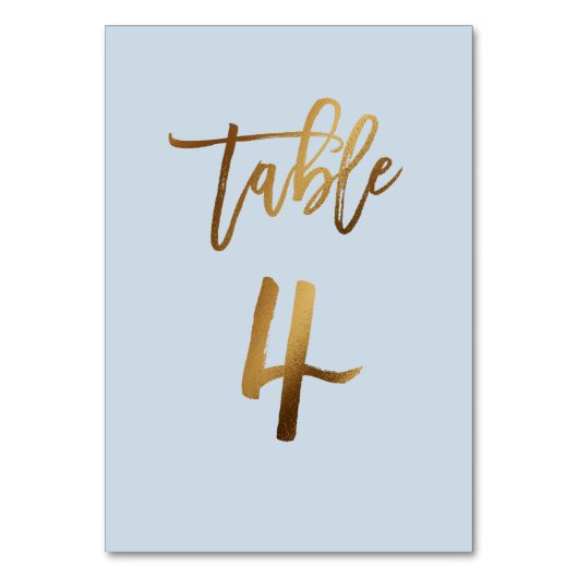 Goldfolie staubblaue Hochzeitsstiftung Tischnummer (Vorderseite)