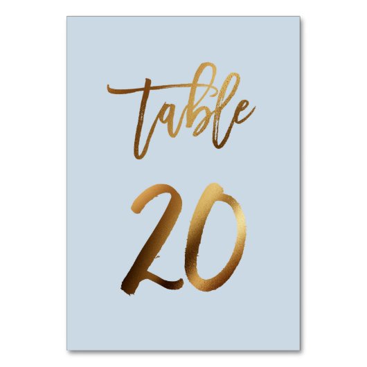 Goldfolie staubblaue Hochzeitsstiftung Tischnummer (Vorderseite)