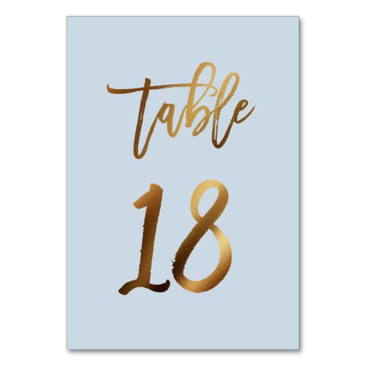 Goldfolie staubblaue Hochzeitsstiftung Tischnummer (Vorderseite)
