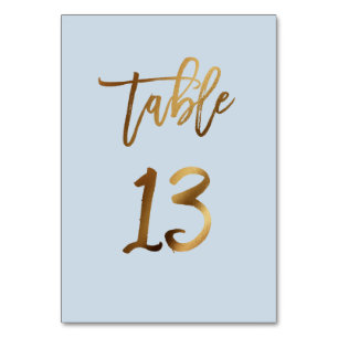 Goldfolie staubblaue Hochzeitsstiftung Tischnummer