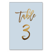 Goldfolie staubblaue Hochzeitsstiftung Tischnummer (Rückseite)