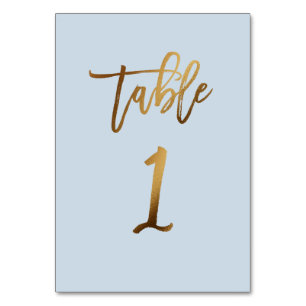 Goldfolie staubblaue Hochzeitsstiftung Tischnummer