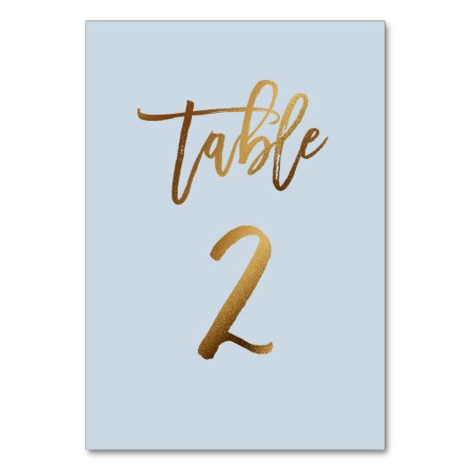 Goldfolie staubblaue Hochzeitsstiftung Tischnummer (Vorderseite)