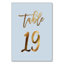 Goldfolie staubblaue Hochzeitsstiftung Tischnummer