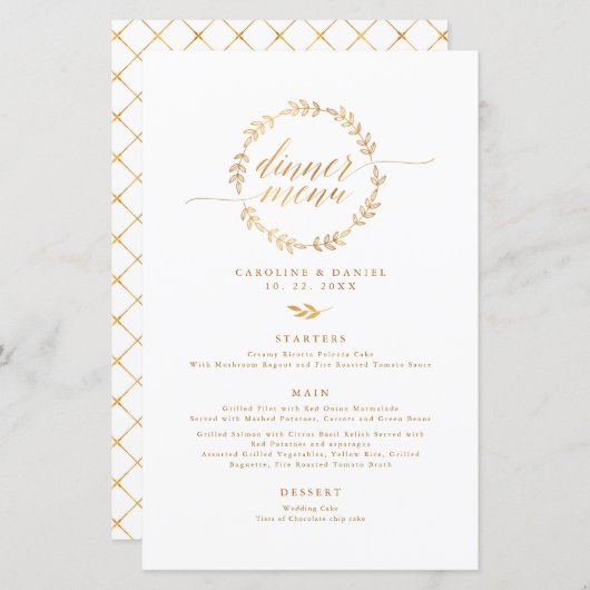 Goldfolie Stilvolles kalligrafisches Hochzeitsmenü (Vorne/Hinten)