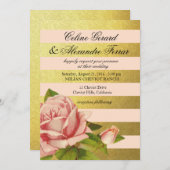 Goldfolie Streifen Vintage Blüte| Goldrot Einladung (Vorne/Hinten)