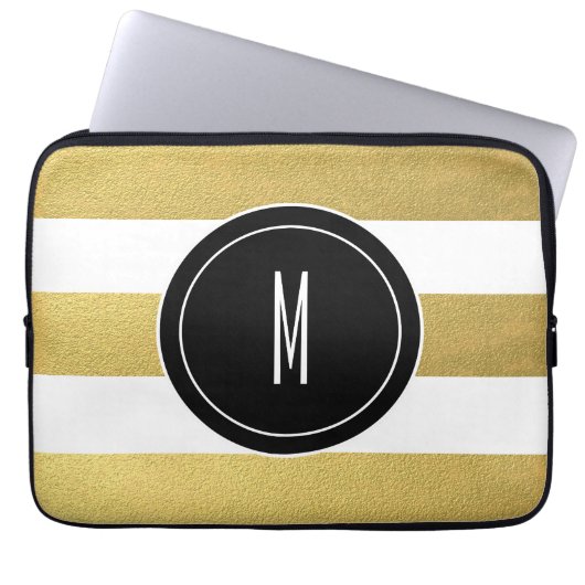 GOLDfolie STRIPES %PIPE% SCHWARZES MONOGRAMM Laptopschutzhülle (Vorderseite)