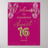 Goldfolie Süß 16 Balloons Rosa Willkommenszeichen Poster (Vorne)