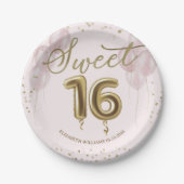 Goldfolie Süß 16 Geburtstagsballons Rosa Pappteller (Vorderseite)