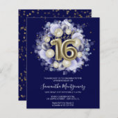 Goldfolie Süße 16 Tagesballons Einladung (Vorne/Hinten)