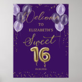 Goldfolie Sweet 16 Balloons Lila Willkommenszeiche Poster (Vorne)