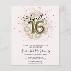 Goldfolie Sweet 16 Bday Ballons Budget Einladung