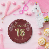 Goldfolie Sweet 16 Birthday Balloons Burgundy Pape Pappteller (Party)