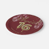 Goldfolie Sweet 16 Birthday Balloons Burgundy Pape Pappteller (Schrägansicht)