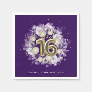 Goldfolie Sweet 16 Geburtstagsballons Party Lila Serviette