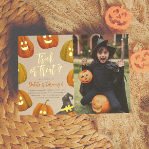 Goldfolie Trick-or-Treat-Kürbis-Foto-Geburtstag Folieneinladung