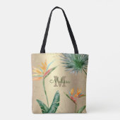 Goldfolie Tropical Island Bloral Monogram Script Tasche (Rückseite)