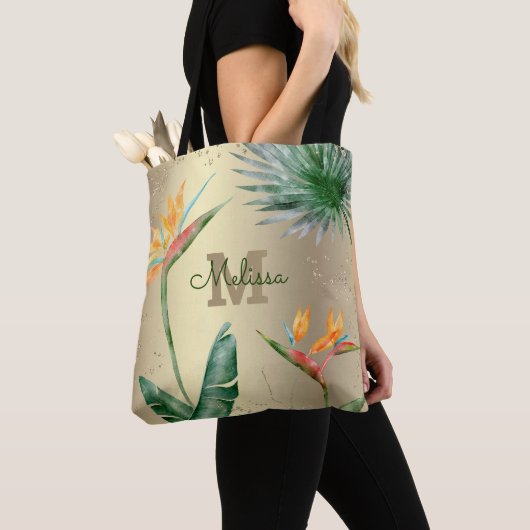 Goldfolie Tropical Island Bloral Monogram Script Tasche (Von Nahem)
