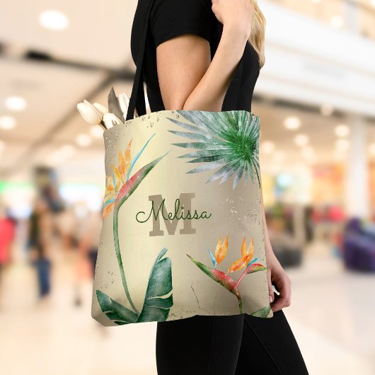Goldfolie Tropical Island Bloral Monogram Script Tasche