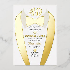 Goldfolie Tuxedo Anzug Mens 40. Geburtstag Party Folieneinladung