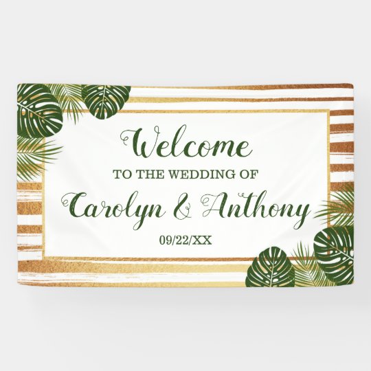 Goldfolie U Grune Palmblatt Strand Hochzeit Banner Zazzle De