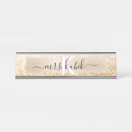 Goldfolie und Glitzer Lehrer Schreibtisch Namenssc Schreibtischnamensplakette (Vorderseite )