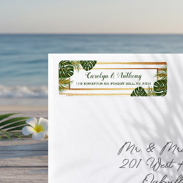 Goldfolie und Grüner Palmblätterstrand Hochzeit