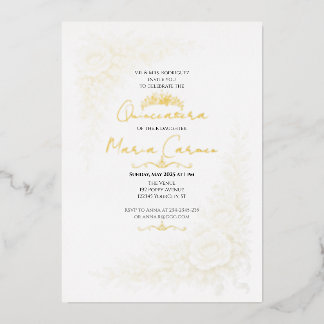 Goldfolie Wasserfarbe Floral Quinceanera Tiara Folieneinladung