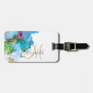 Goldfolie Wasserfarbe Monogramm Reisegepäck Gepäckanhänger