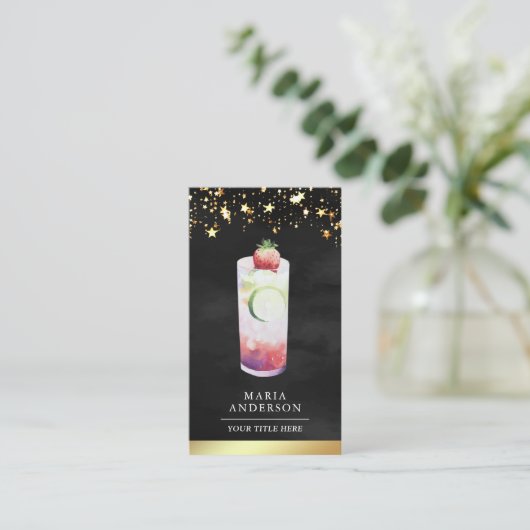 Goldfolie Wasserfarbener Fruchtsaft Mocktail Visitenkarte (Stehend Vorderseite)