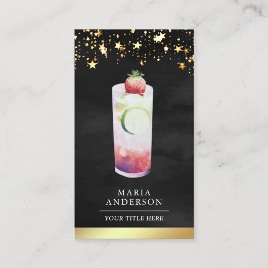 Goldfolie Wasserfarbener Fruchtsaft Mocktail Visitenkarte (Vorderseite)