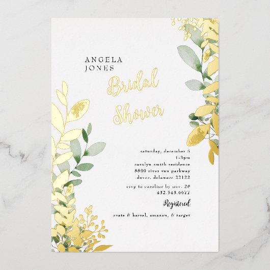 Goldfolie Wasserfarbenfolien Minze Brautparty Folieneinladung (Vorderseite)