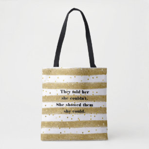 Goldfolie, weiß, Streifen, Confetti Tote Beutel Tasche