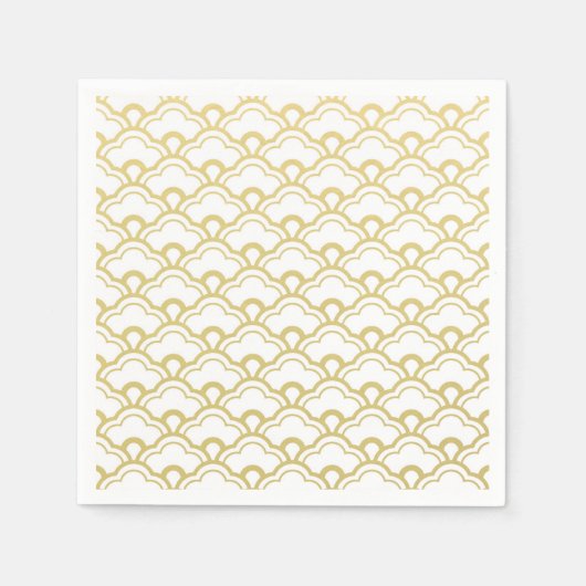 Goldfolie Weiße skallopierte Muscheln Muster Serviette (Vorderseite)