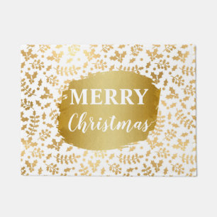 Goldfolie & Weiße Stechpalme Winter Weihnachten Fußmatte