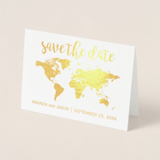Goldfolie-Weltkarte Save the Date Folienkarte (Vorderseite)