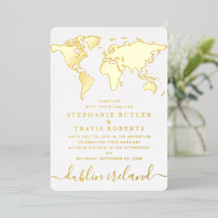Goldfolie Weltkarte Ziel Hochzeit Folieneinladung
