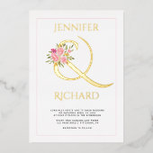 Goldfolien-Ampersand und Rosensträucher Folieneinladung (Vorderseite)