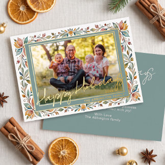 Goldfolien-Blumenrand Familienfoto Folien Feiertagskarte