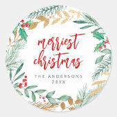 Goldfolien-Branchen Wasserfarben Weihnachtsbrand Runder Aufkleber (Vorderseite)