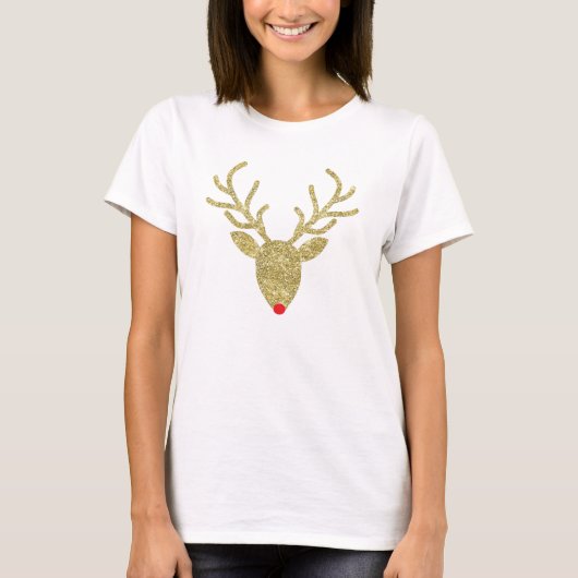 Goldfolien-Glitzer-Rudolph-WeihnachtsT - Shirt (Vorderseite)
