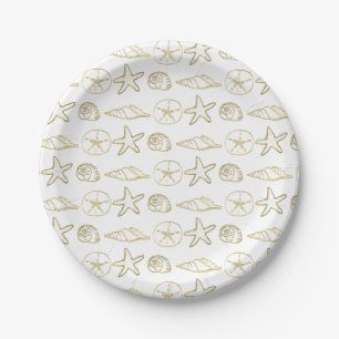 Goldfolien-Look Meeresmuscheln Chic Strand Elegant Pappteller