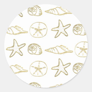 Goldfolien-Look Meeresmuscheln Chic Strand Elegant Runder Aufkleber