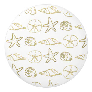 Goldfolien-Look Muscheln Schick Strand Elegant Wei Keramikknauf